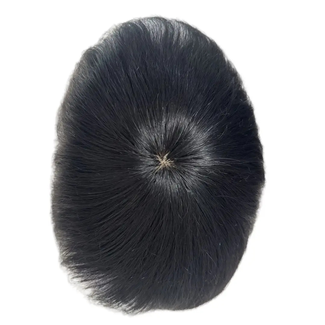 Short Real Human Hair Toupee with 4 Clips for Men\'s Baldness Prosthetic Wig Male Hair Replacement System Piece