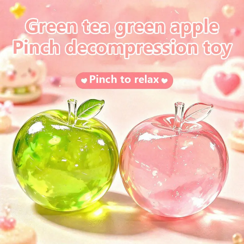 Apple Maltose Squishy Squeeze Toys Green Pink Soft Transparent Simulated Slow-Rebound Stress Relief Fidget Toys Gifts for Adult