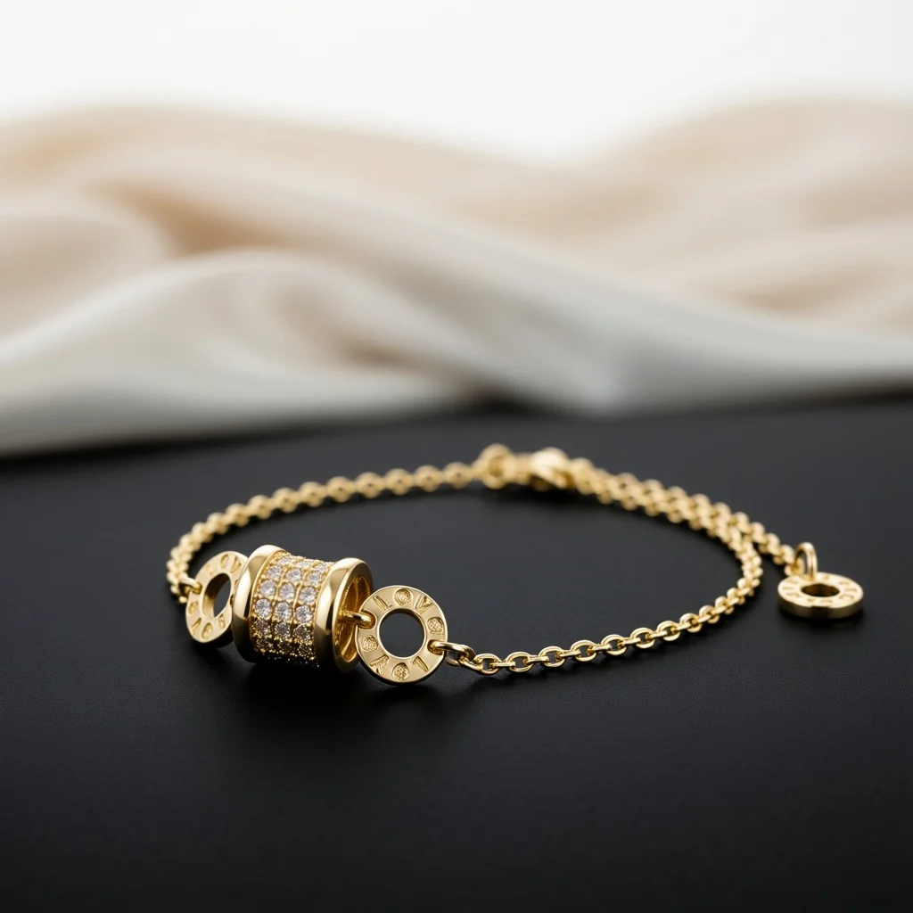 Elegant Cylinder Zircon Bracelet Polished Metal Craft Retro Numeral Detail Anniversary Birthday Surprise Gifts For Ladies