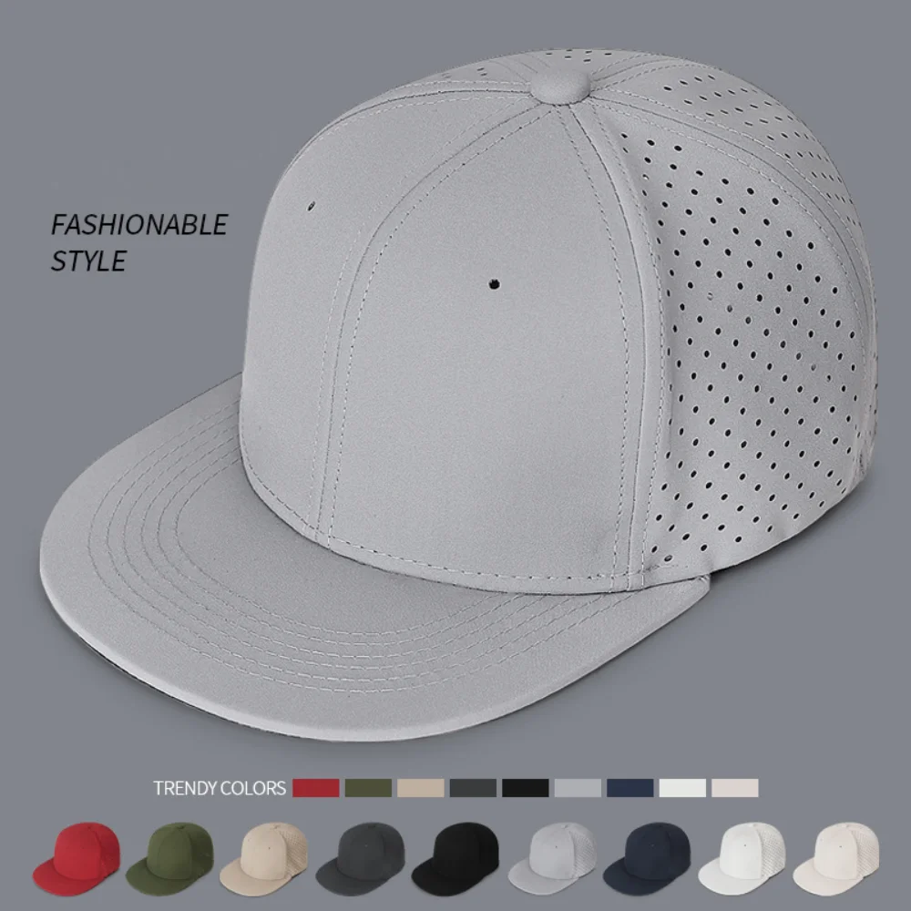 Men Full Closed Baseball Cap Breathable Causal 6 Panels Solid Flat Brim Stretchy Caps Male Trucker Hat