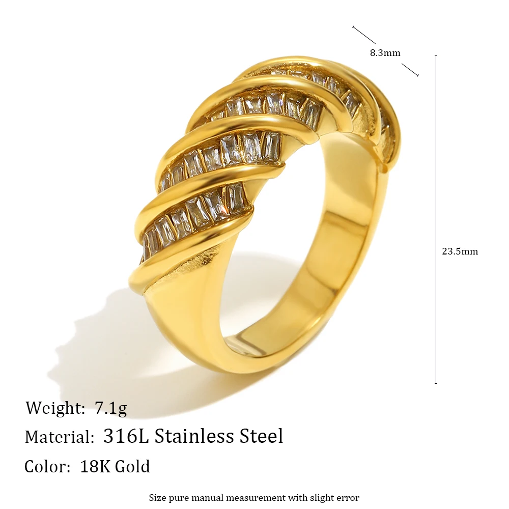 E.B.belle Kreativer Personalisierter Gedrehter Rechteckiger Zirkonring, Besonderes Design, Rostfreier Edelstahlschmuck für Frauen – Detail 1