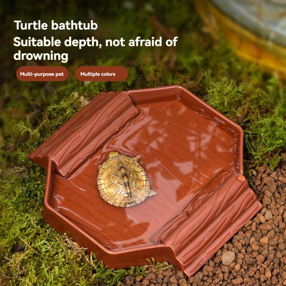 Yellow Edge Turtle Bath Basin Half Water Reptile Turtle Bath Basin Water Food Dual-Use Crawling Pet Breeding Box Landscaping