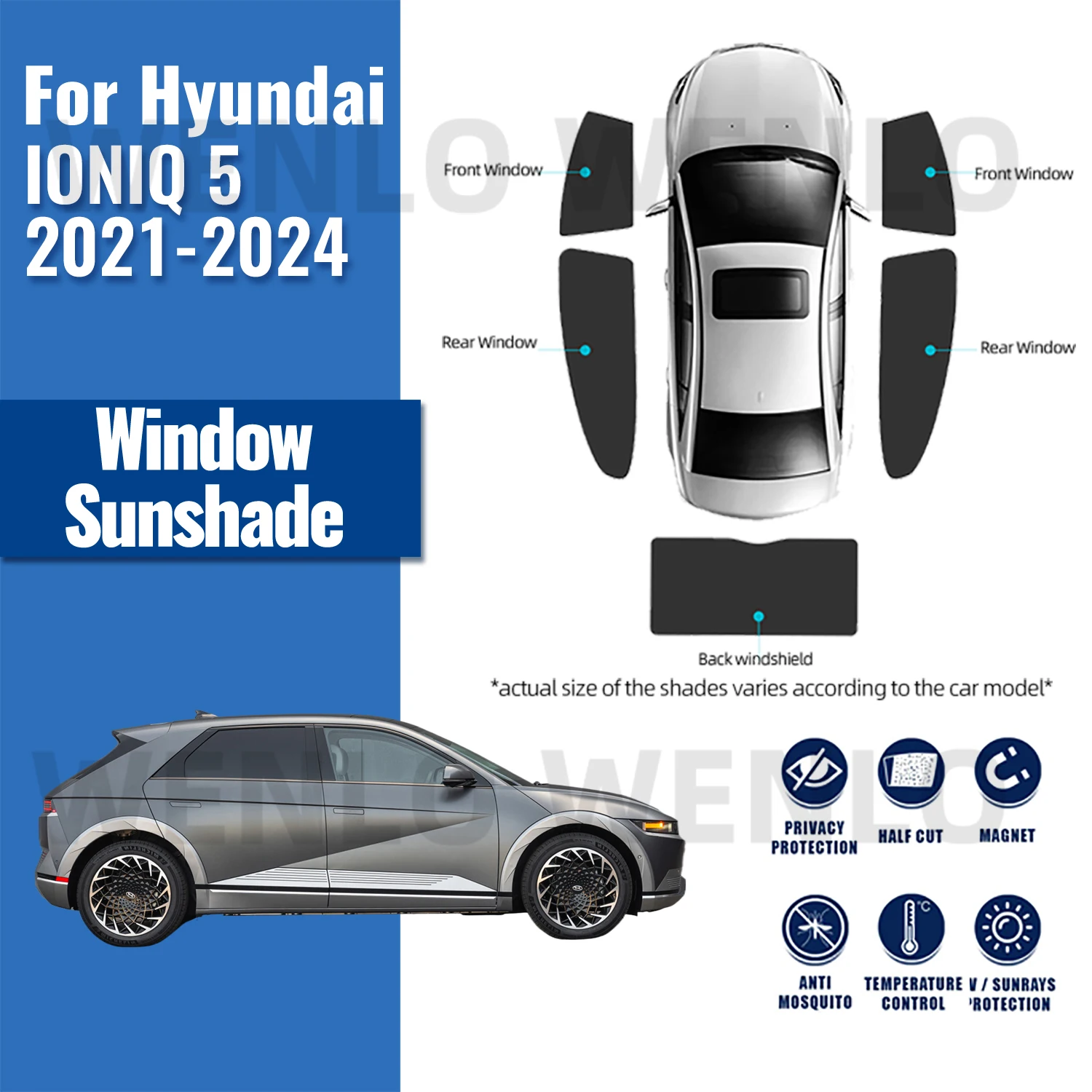 

For Hyundai IONIQ 5 2021 2022 2023 2024 Car Sunshade Magnetic Front Windshield Frame Curtain Rear Side Window Sun Shades Visor