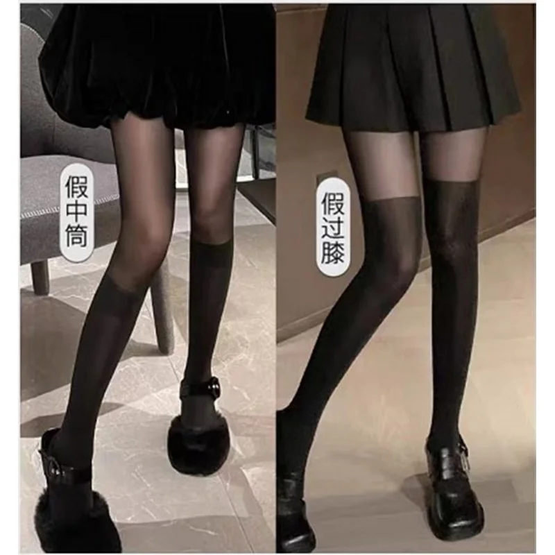 

Suspender Japanese Style False Two-Piece Patchwork Spring and Autumn High Pantyhose Fake Knee Socks Long Stockings Ha