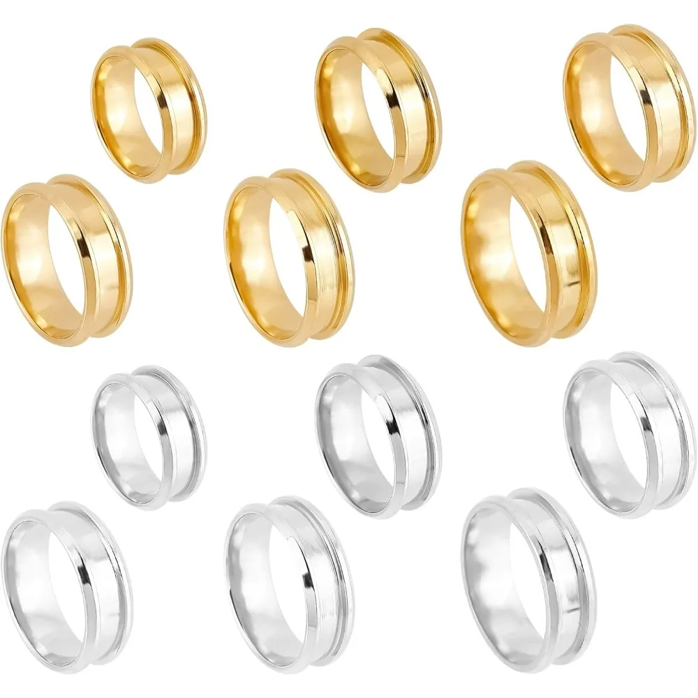 12pcs 2 Colors 6 Sizes Stainless Steel Grooved Finger Ring Metal Rings Wedding Rings Core Blank for Inlay Ring making kit