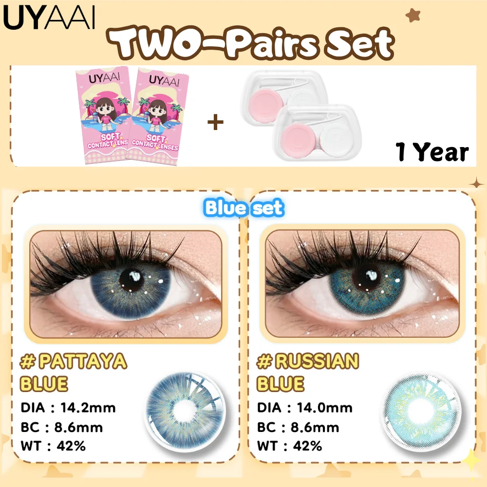 UYAAI [2 Paar Set] Farbkontaktlinsen für Damen, Make-up, grüne Linsen, natürliche graue Pupillen, kosmetische braune Kontaktlinsen, schwarze Linsen