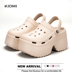 Kidmi-Sandalias de tacón con agujeros para mujer, zapatillas de jardín, Sandalias planas suaves de EVA, zapatillas de playa informales con plataforma