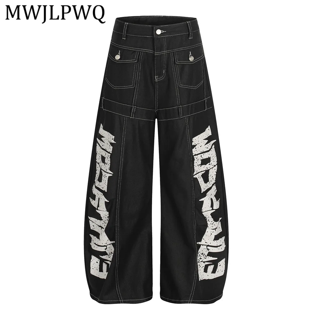 

Джинсы-карго MWJLPWQ с принтом и покрытием, мужские, модные, с декоративной строчкой и разрезами, широкие, нишевый дизайн, весна 2026, новинка 14625