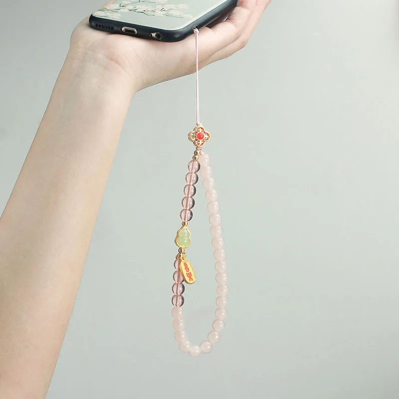 DIY accessories Chinese style glazed pink mobile phone lanyard literary and simple mobile phone chain pendant short wrist anti-l