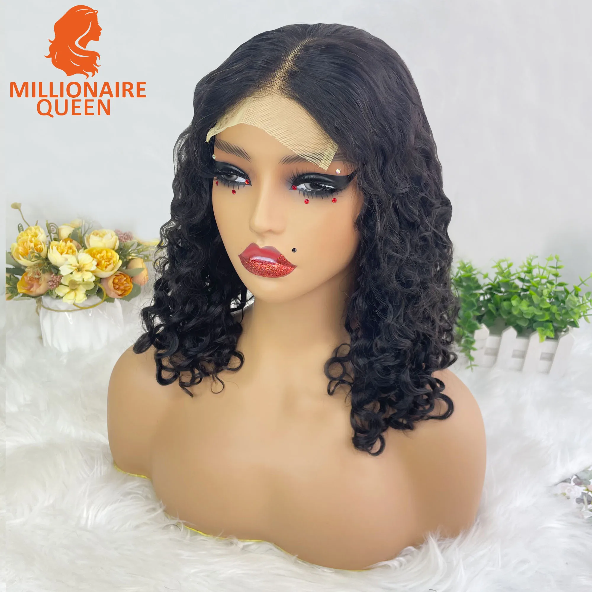 Bouncy Super Double Drawn Vietname Hair Italina wave 4x4 Bob Wig with 100% Human Hair Nature Black 250% Density For Black Women