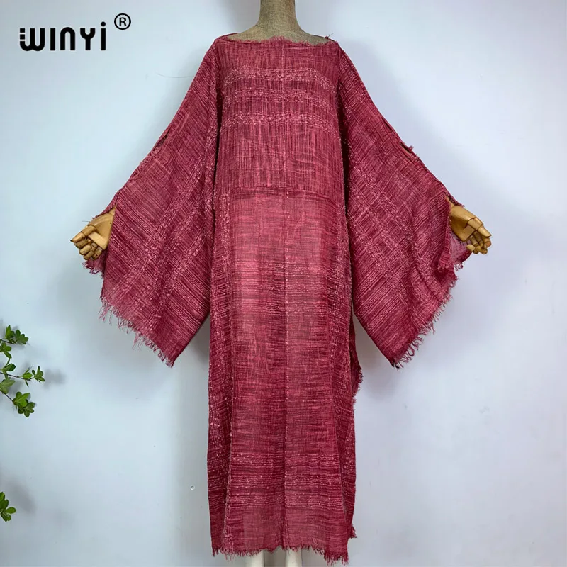 WINYI Tie-dyed monochrome summer beach long dress Elegant party Evening dress Women Beachwear long sleeve holiday party Kaftan