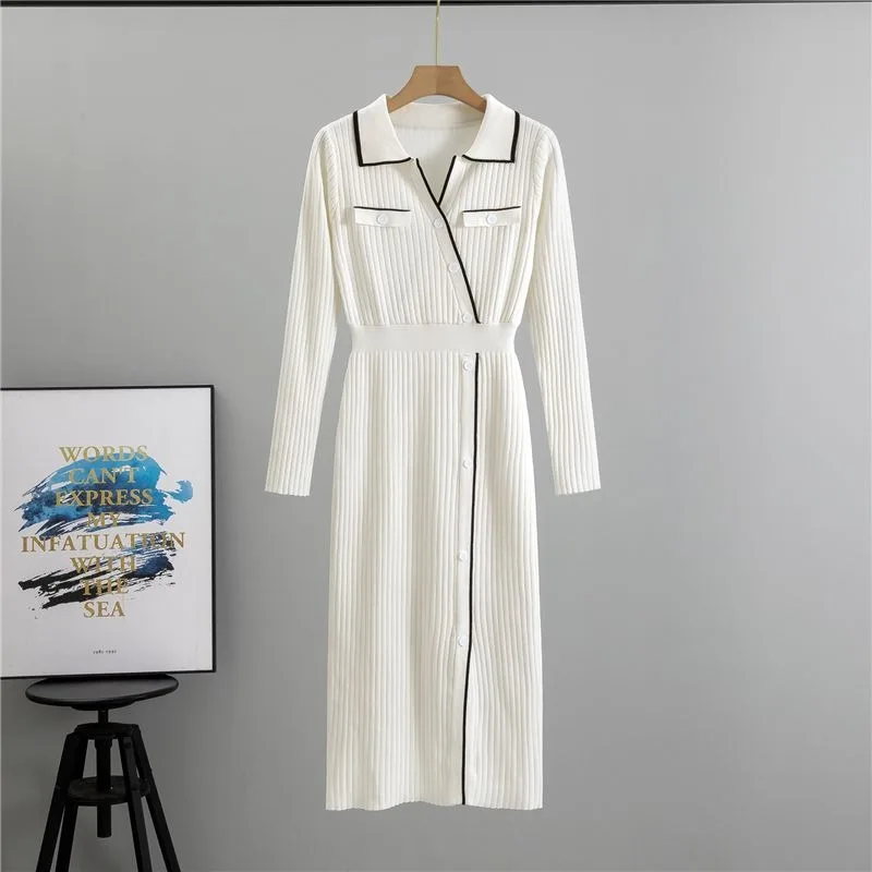 2025 جديد الربيع والخريف الرياح الصغيرة عبق كبار الشعور الملكي شقيقة نمط طويلة الأكمام وهمية زر سليم فستان منسوج Vestidos