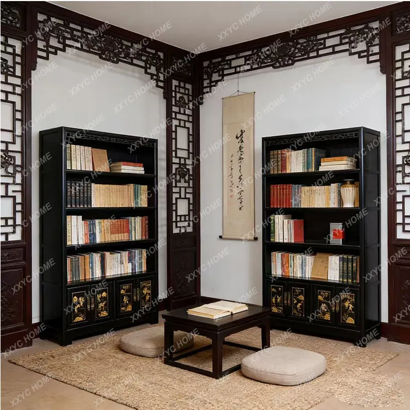 Chinese solid wood bookcase, desk, locker, living room study furniture, solid wood display cabinet, retro decorative cabinet