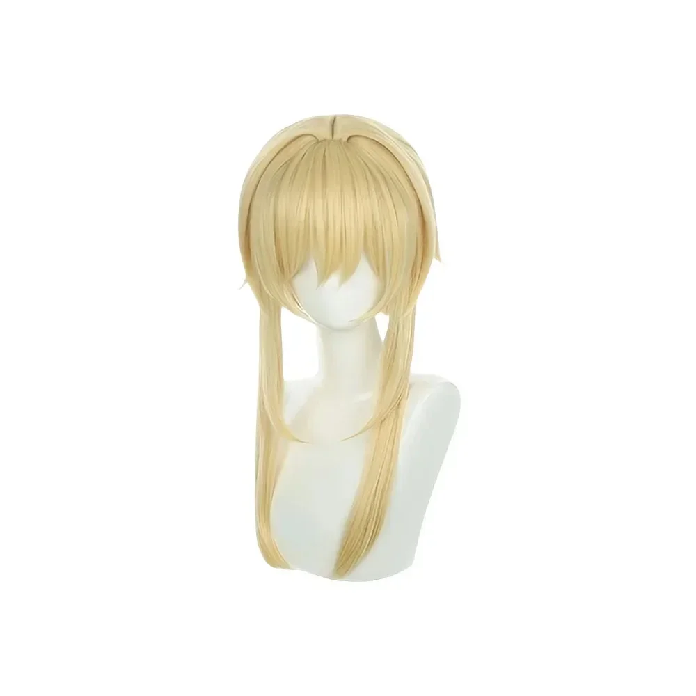 Genshin Impact Traveler Lumine Cosplay Wigs Blond Anime Heat Resistant Synthetic Hair Role Play Props