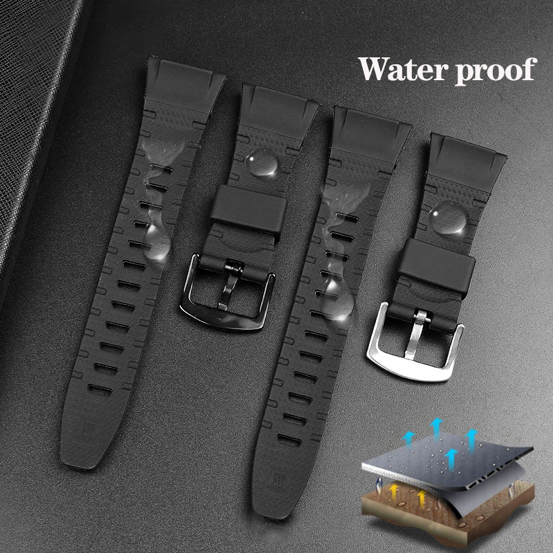 Черный силиконовый ремешок для часов 26 мм для серии Casio PROTREK PRG-110Y/PRW-1300Y PRG-130Y/PRW-1500Y водонепроницаемый спортивный браслет