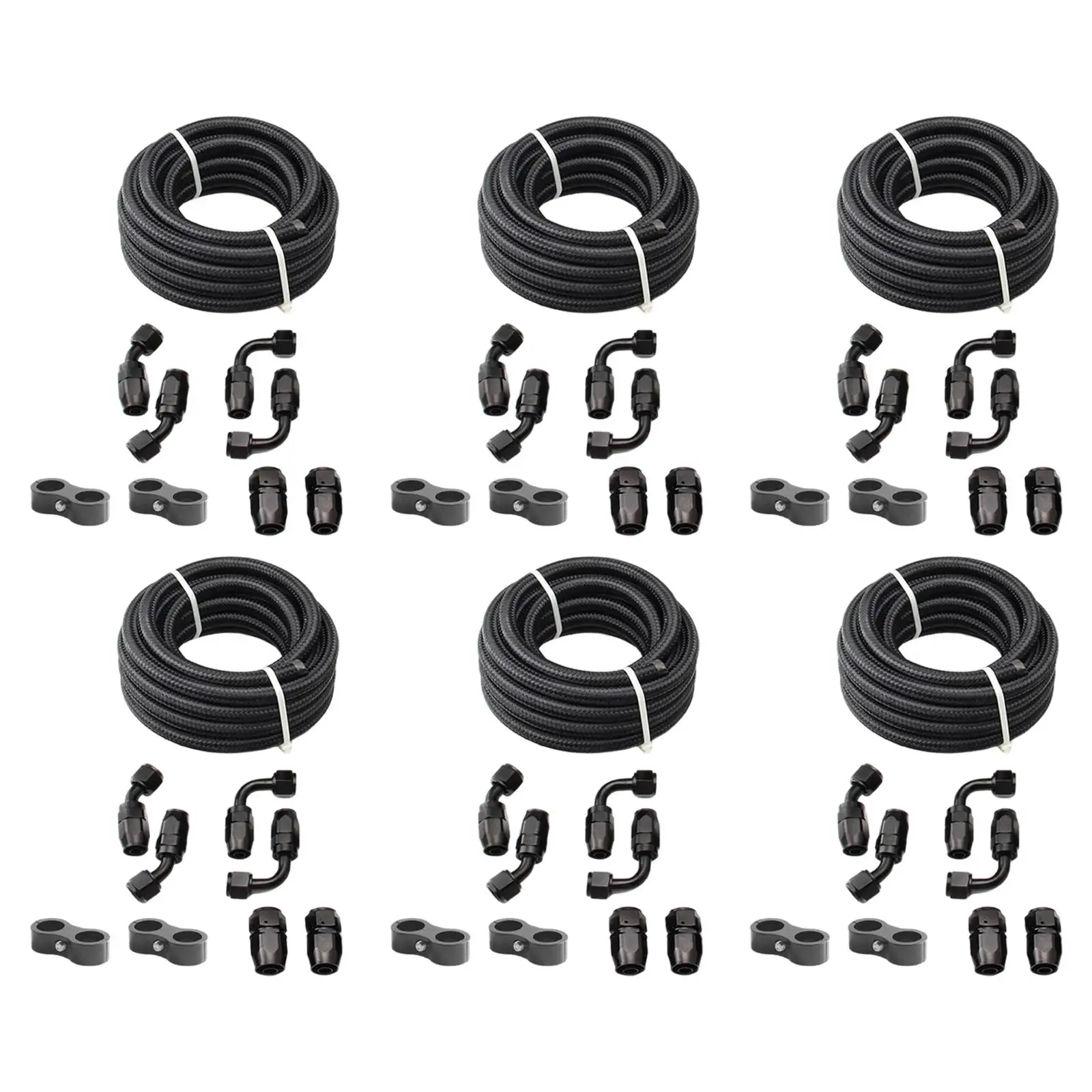 

Nylon Braided Fuel Hose Set 6Pcs Swivel Hose Ends Black ,Stainless Steel ,Metal Fuel Line Kit for Vacuum Oil Hydraulic Fluid