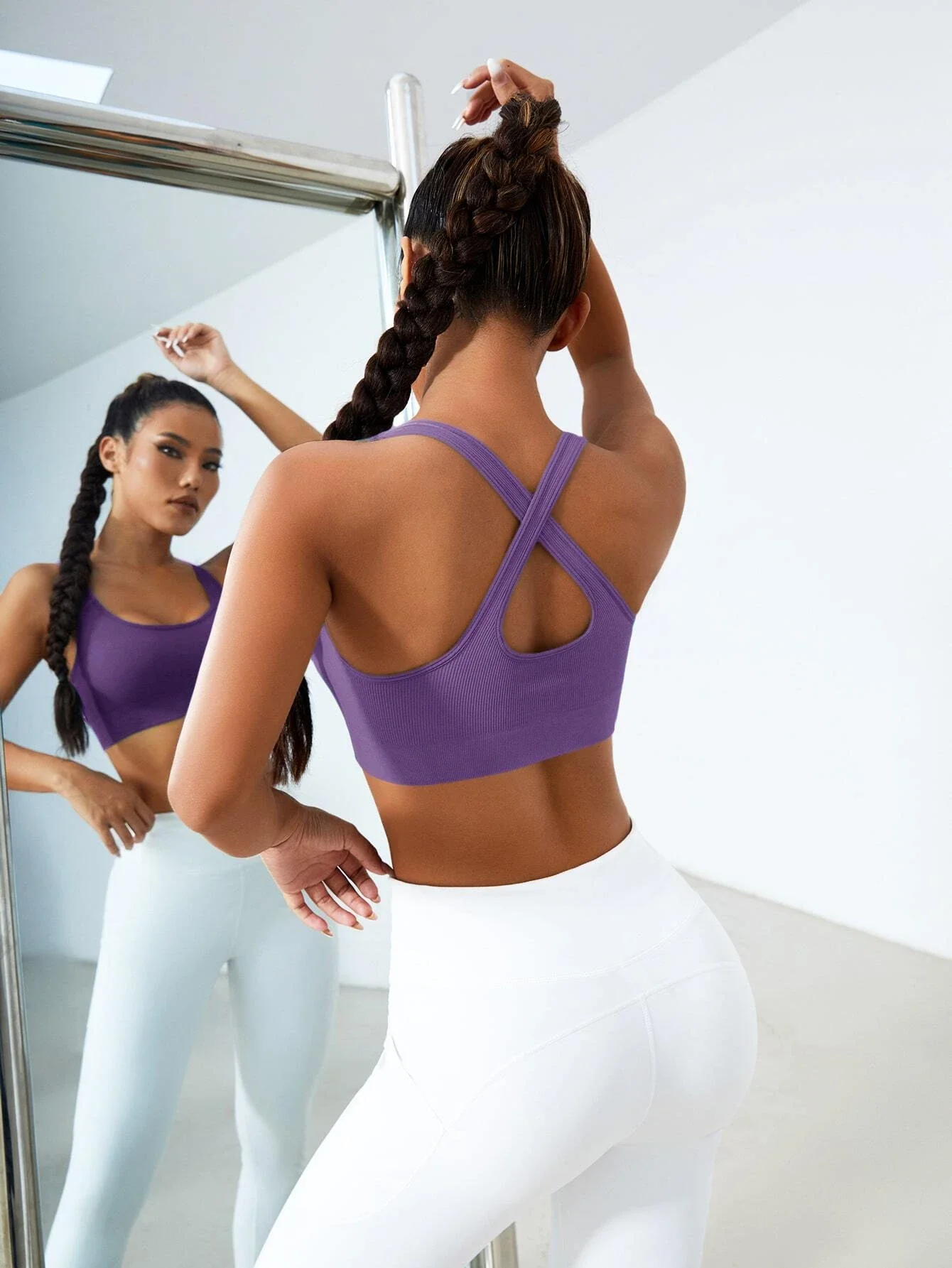 Yoga  Ribbed Knit Crisscross Back Crop Sports Tank Top