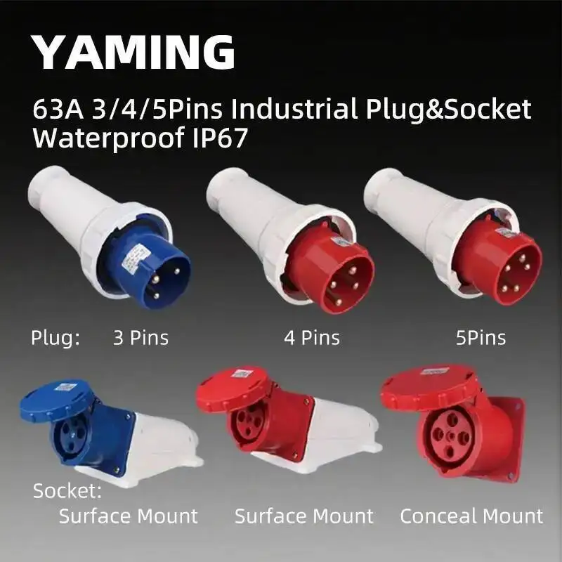 63A Waterproof Aviation Explosion-proof Connector Surface And Concealed Industrial Plug Socket 3 4 5 Core Pins IP67