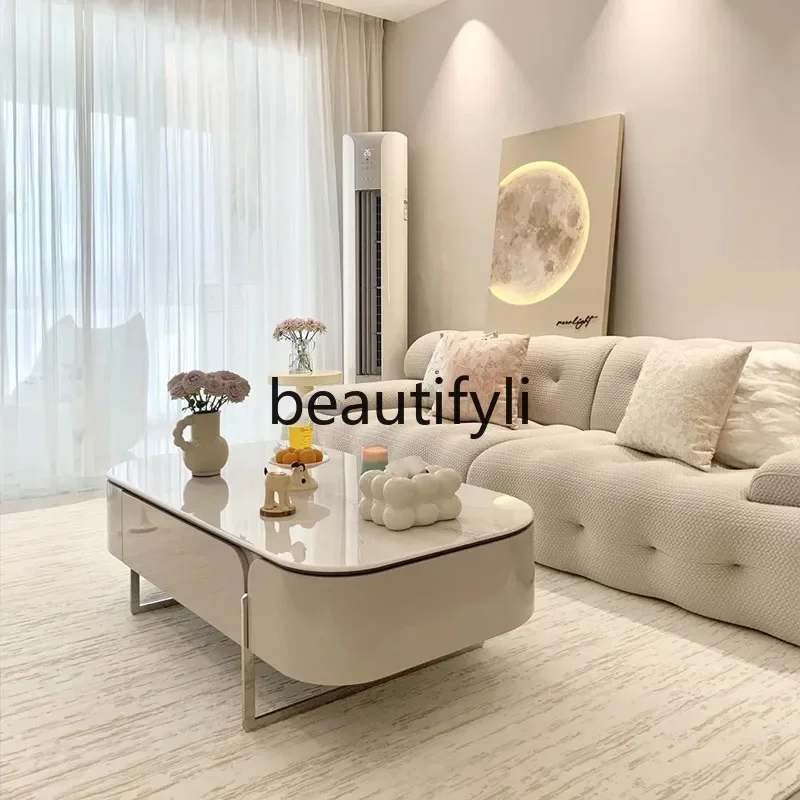 

zqqBanxia coffee table small apartment cream style marble