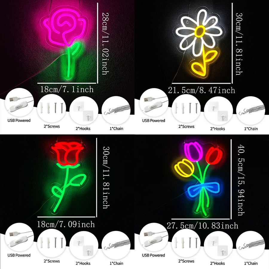 Daisy Neon Sign For Wall Decor,Light Up Sign For Living Room Decor,Party,Bedroom,Classroom,Flower Shop,Party,Gifts For Friends