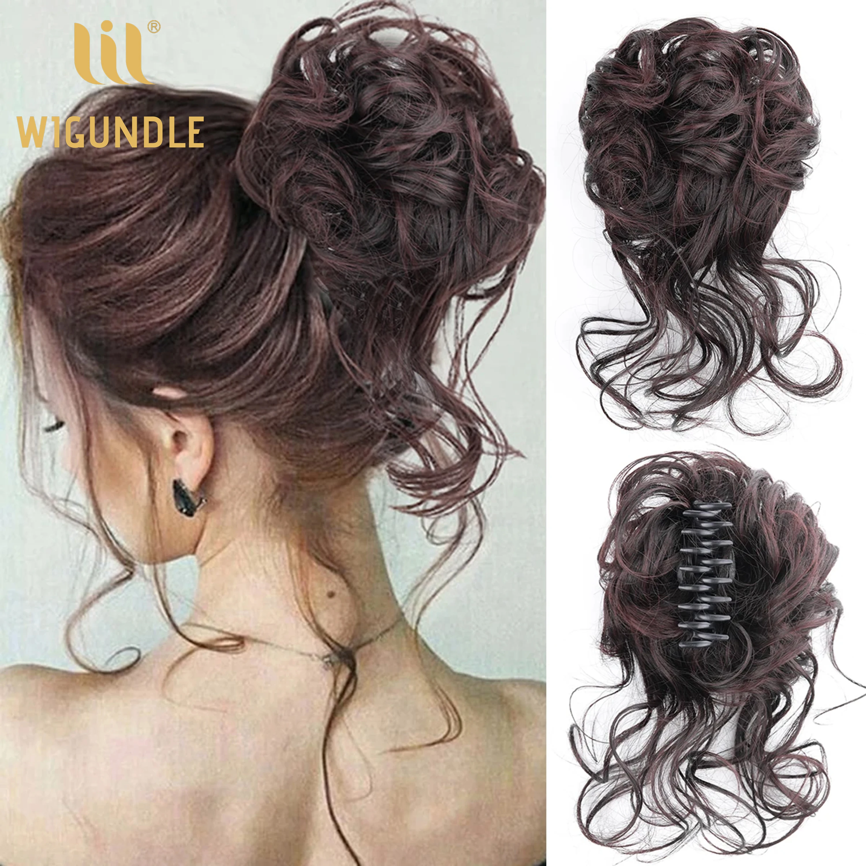 

Synthetic Wavy Hair Bun Messy Curly Chignon Hair Clip in Hair Extension Scrunchy False Hair Pieces For Women Hairpins Black Brow