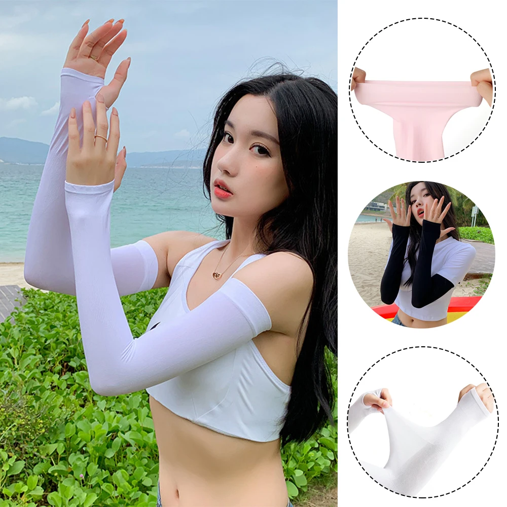 

1Pair Ice Silk Arm Sleeves Summer Sunscreen UV Protect Long Sleeves Unisex Outdoor Sport Cycling Driving Fingerless Elbow Cover