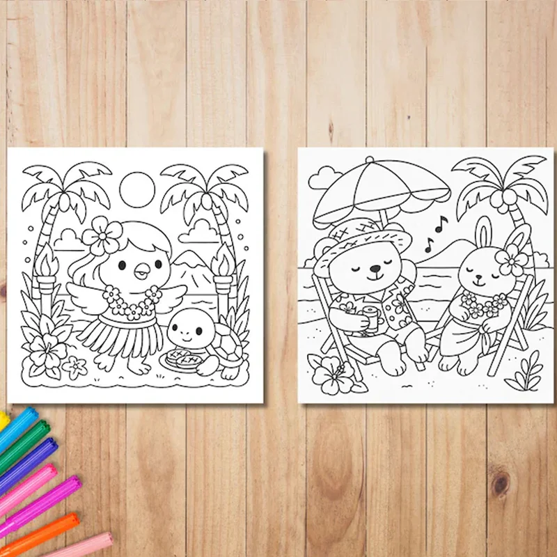 28 Halaman Buku Mewarnai Cutie Hawaii, Buku Melukis untuk Hadiah Hari Valentine, Hadiah Pesta Ulang Tahun, Perlengkapan Menggambar, Natal