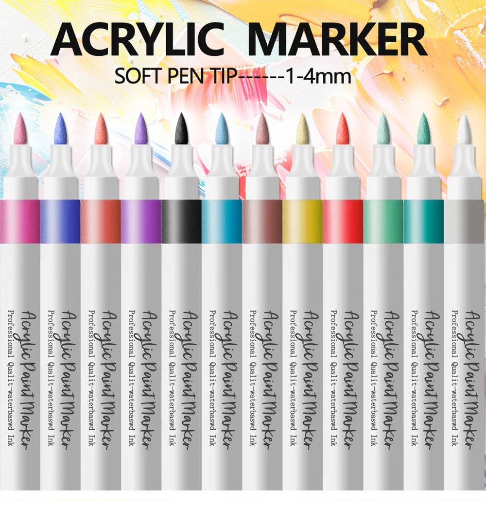 12/24 Farben Acryl-Markierungsstift mit weichem Kopf und verschiedenen Farben, Farbkunst-Graffiti-Stift, wasserfest, undurchsichtig, wasserbasiert mit weichem Kopf – Detail 2