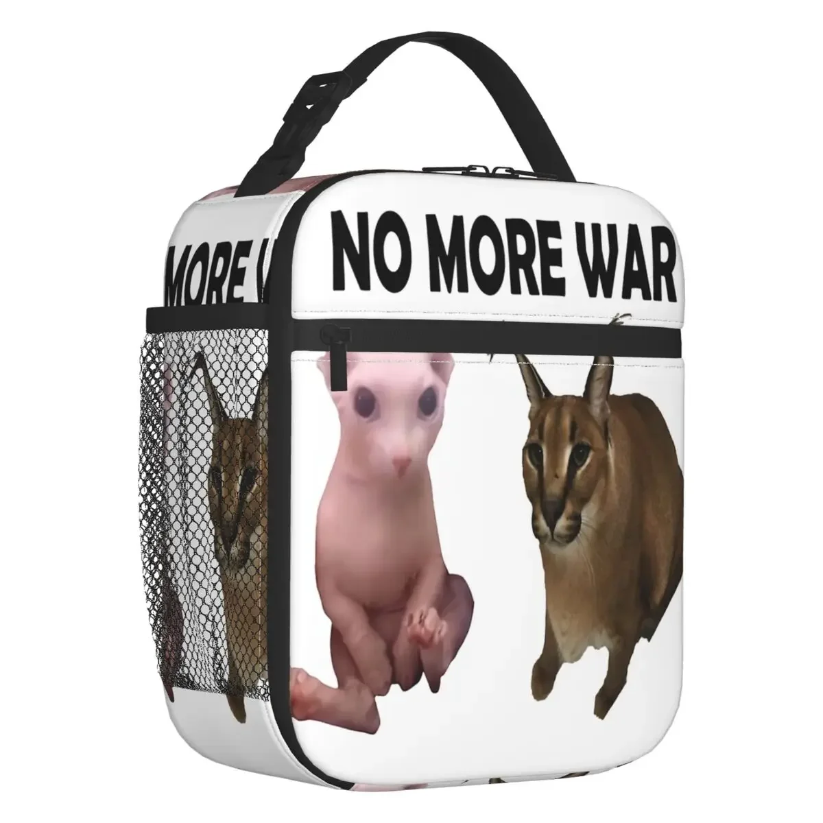 

No More War Big Floppa And Bingus Lunch Bag Women Thermal Cooler Funny Cat Meme Insulated Lunch Boxes for Kids School Children