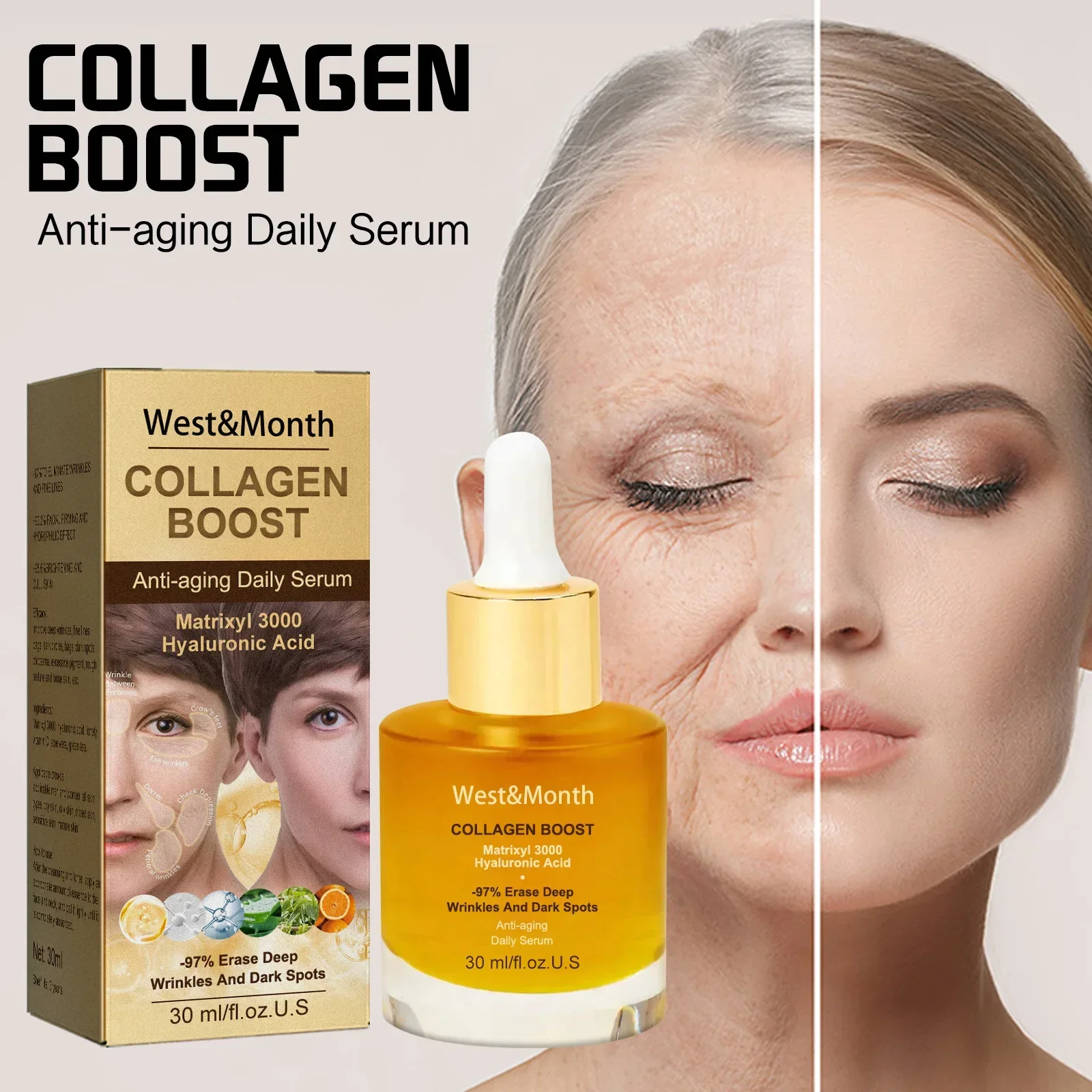 Hot West Month Collagen Anti-Wrinkle Serum Lightens Blemishes Hydrates Moisturizes Repairs Protect Skin Barrier Makeup Cosmetics