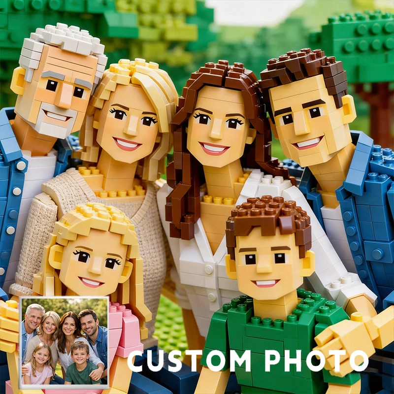 Individuelles Cartoon-Porträt im Baustein-Stil nach Foto Personalisiertes Cartoon-Geschenk für Paare Familie Kinder Einzigartiges Wandkunst-Poster