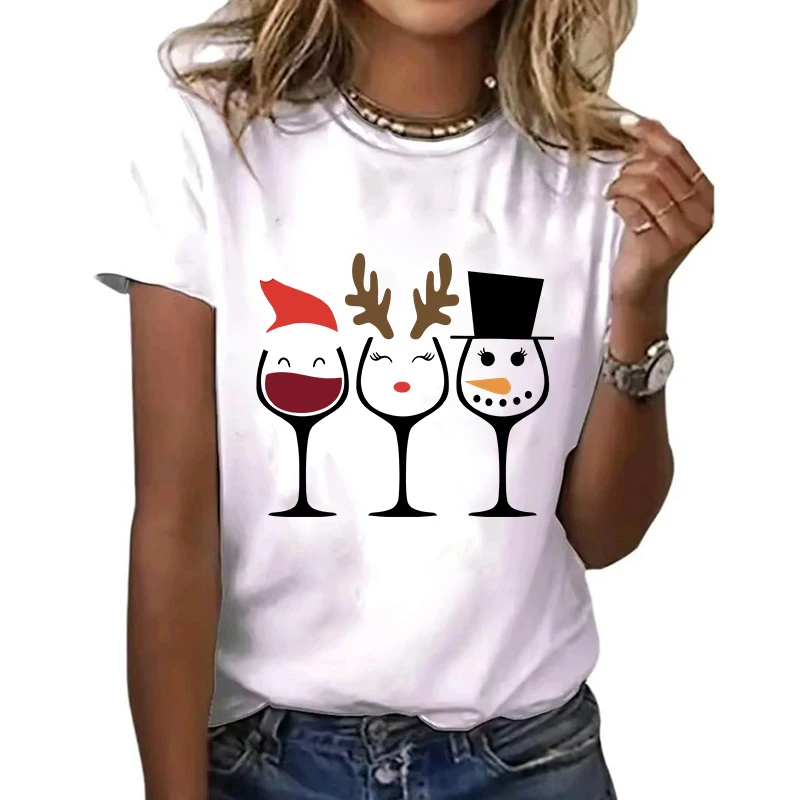 

Christmas Women's Clothing Summer T-Shirt Shirt Tees Casual Fashion Printed Pattern T-Shirt New Student White Short Sleeve Tops