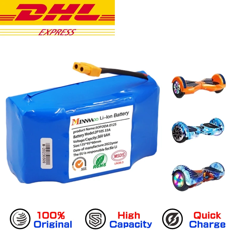 High capacity 36V 12Ah for Electric Self Balancing Scooter HoverBoard Unicycle Replacement Lithium Battery