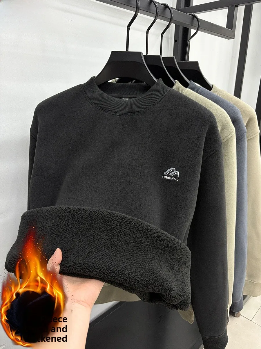 

Мужская толстовка Hengyuanxiang Extra Thick Fleece с круглым вырезом, теплая, с наполнителем из верблюжьего пуха, для защиты от холода, осенне-зимняя, на флисовой подкладке