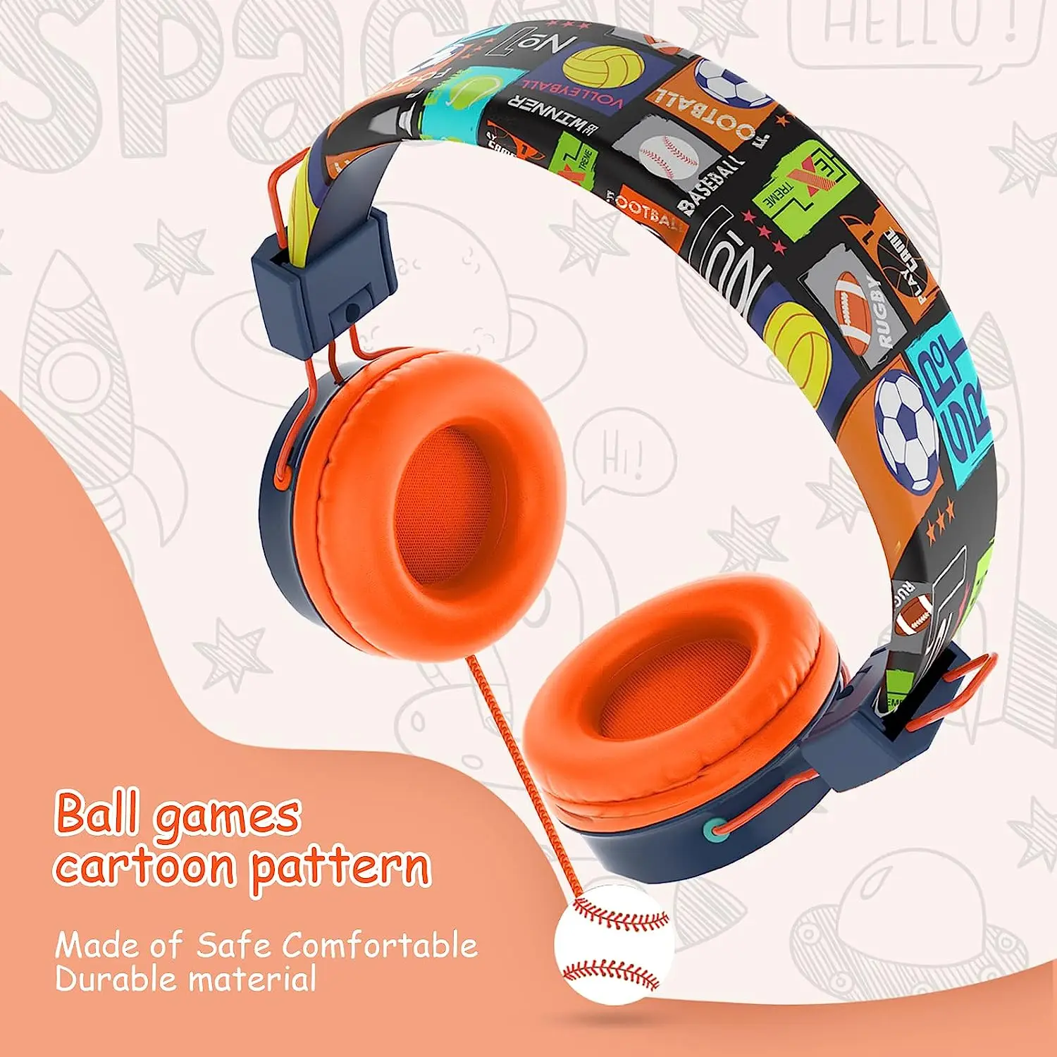 OKCSC Kids Headphones Foldable Adjustable Children Headphone Stereo Wired Headset With Mic Safe Volume Limited On-Ear Headset