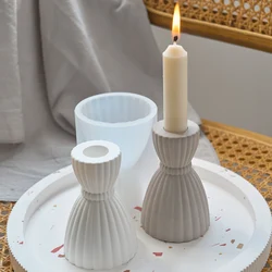 Nordic Stripe Candle Holder Silicone Mold DIY Desktop Candlestick Ornament Craft Making Plaster Resin Casting Molds Home Decor