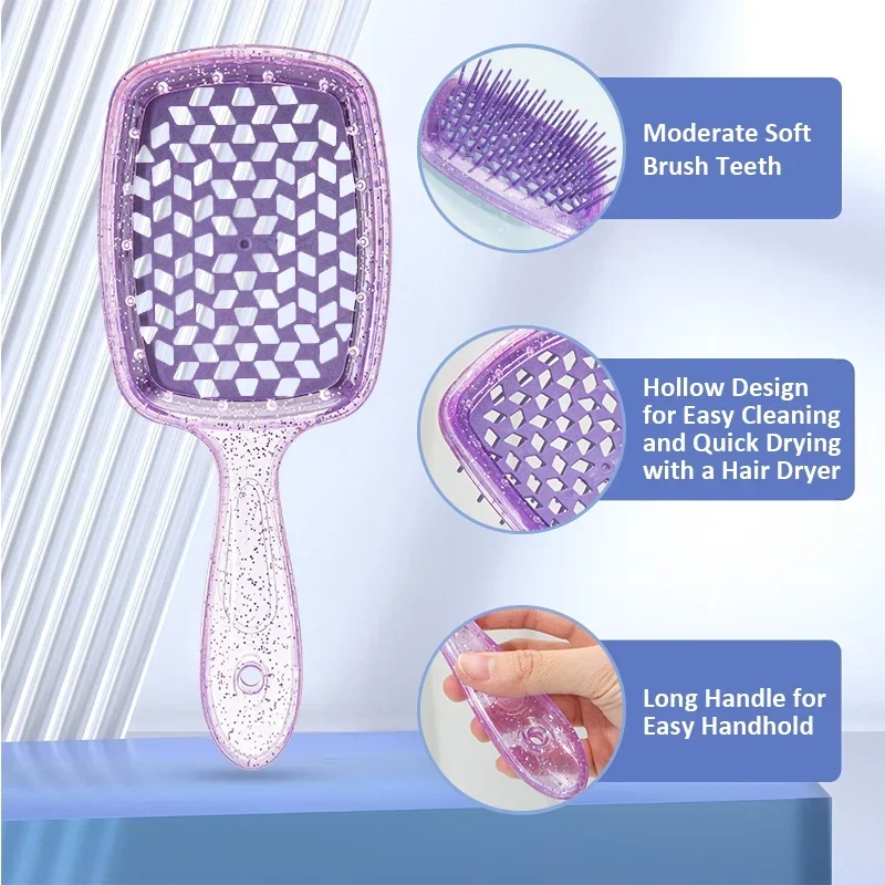 قطعة واحدة من مشط وسادة هوائية ذات أسنان واسعة ملونة من Bakhogold فرشاة شعر مضادة للكهرباء الساكنة مع تصميم مجوف لتدليك فروة الرأس #5