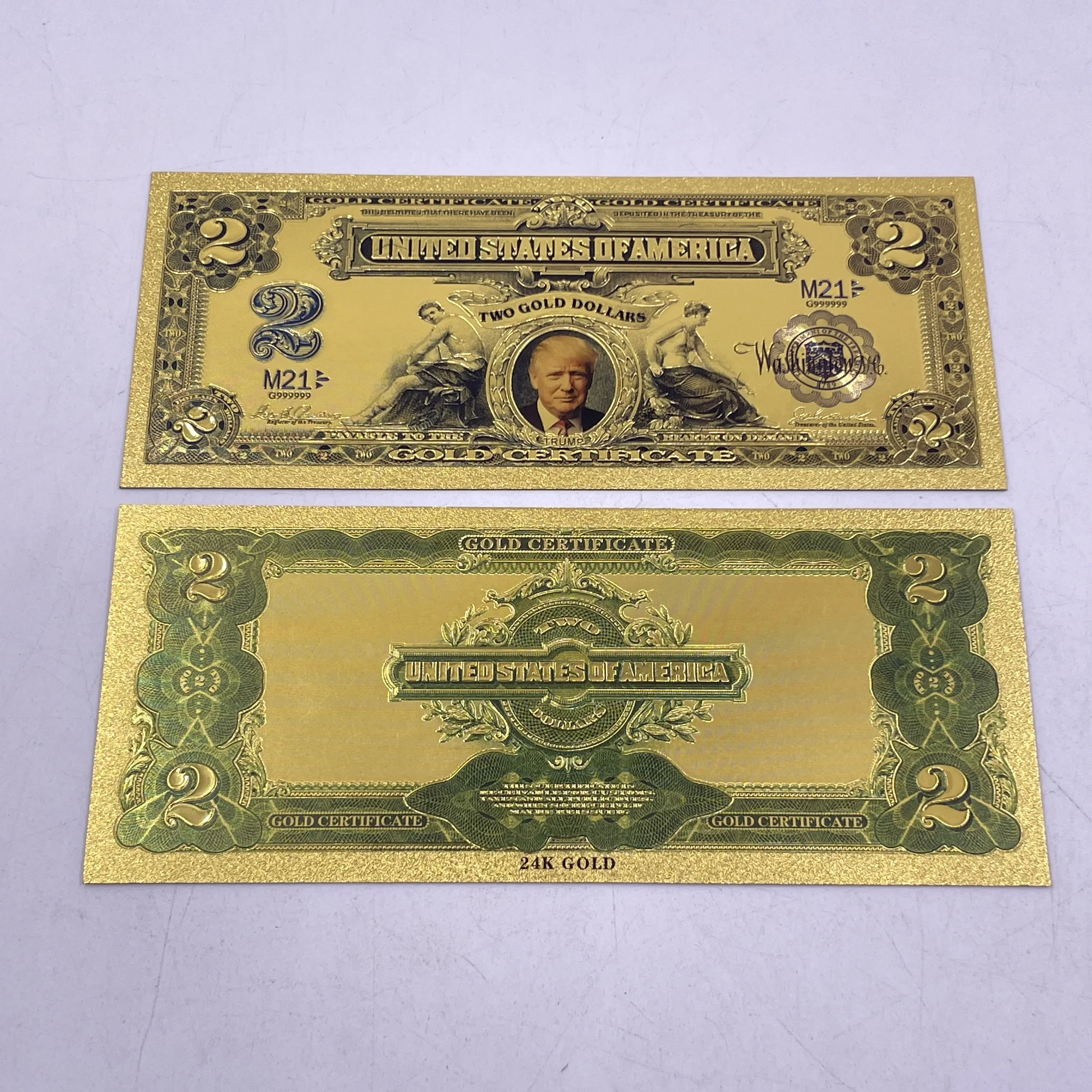 USA President Donald Trump TWO Dollars Gold Foil Banknotes Bill Notes For Patriotic Gifts