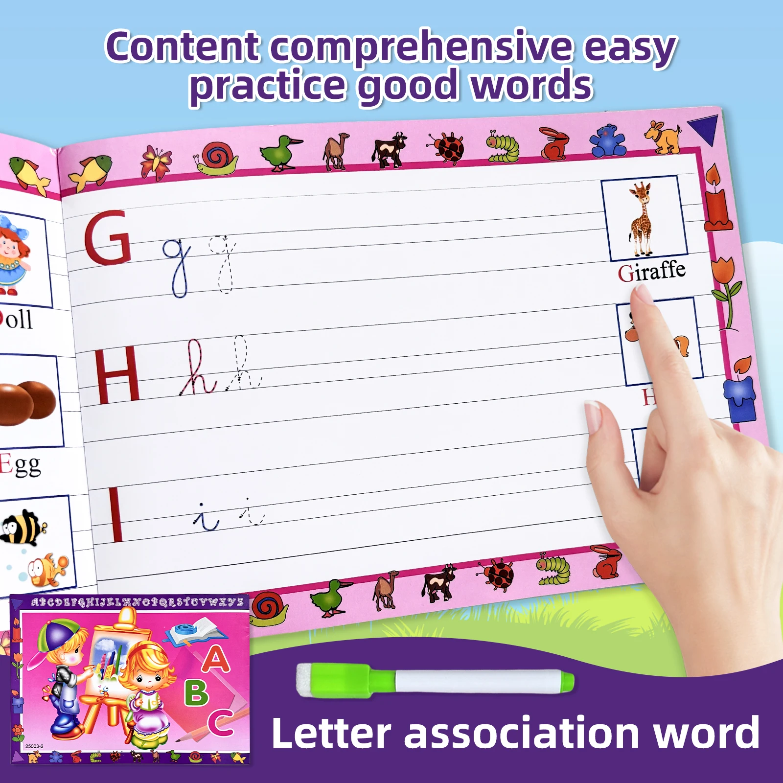 

English Alphabet Practice Book for Kids, Ages 3-7, 26 Letters, Copy & Learn, Enlightenment, Reusable Erasable Pen, Gift