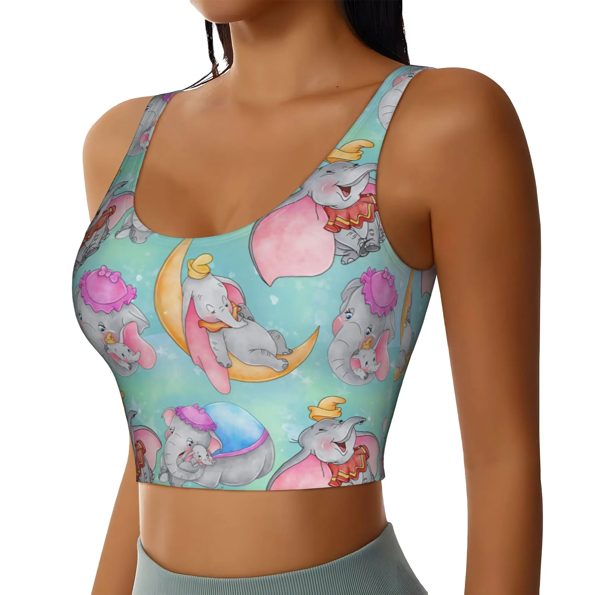 Custom D-Dumboes Sports Bra for Women Anime Elephant High Impact Workout Yoga Crop Top