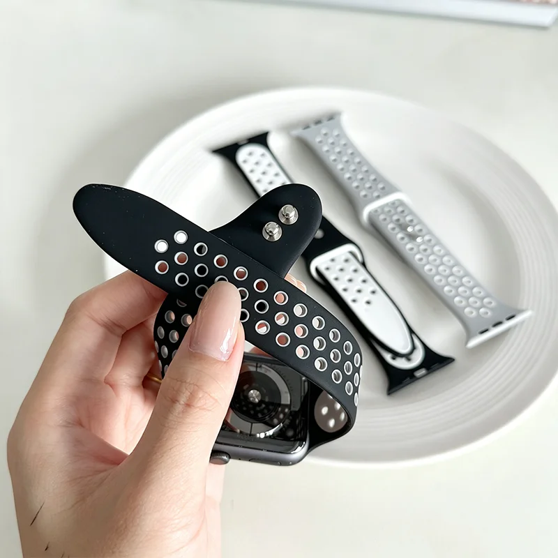 Waterproof Breathable Strap Compatible Apple Watch Band 46/45/44/42/41/40/49mm Two Tone Silicone iWatch Series 11 10 Ultra 3