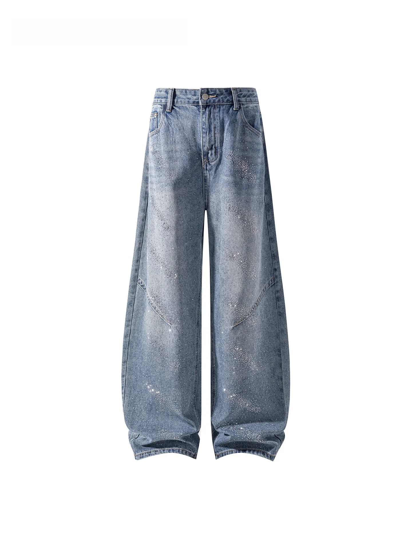 Calças Jeans Unissex Visucontrol de Corte Solto para Outono Chuvoso, Calças Casuais de Perna Reta para Homens e Mulheres, Con...