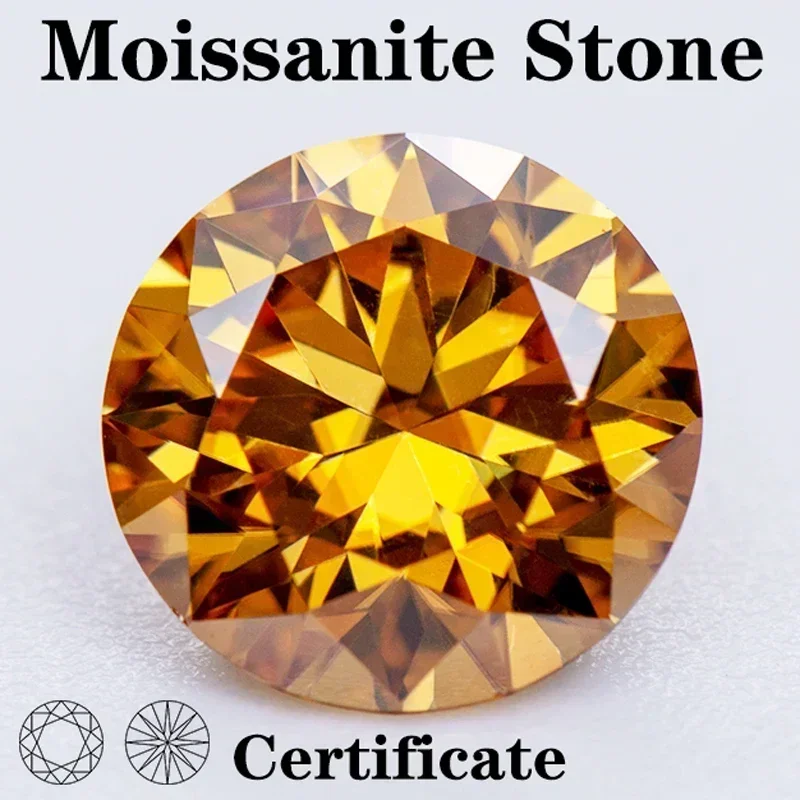 

Moissanite Stone Champagne Colored Round Cut VVS1 with GRA Certificate Pass Diamond Tester Top Charms Jewelry Making Materials