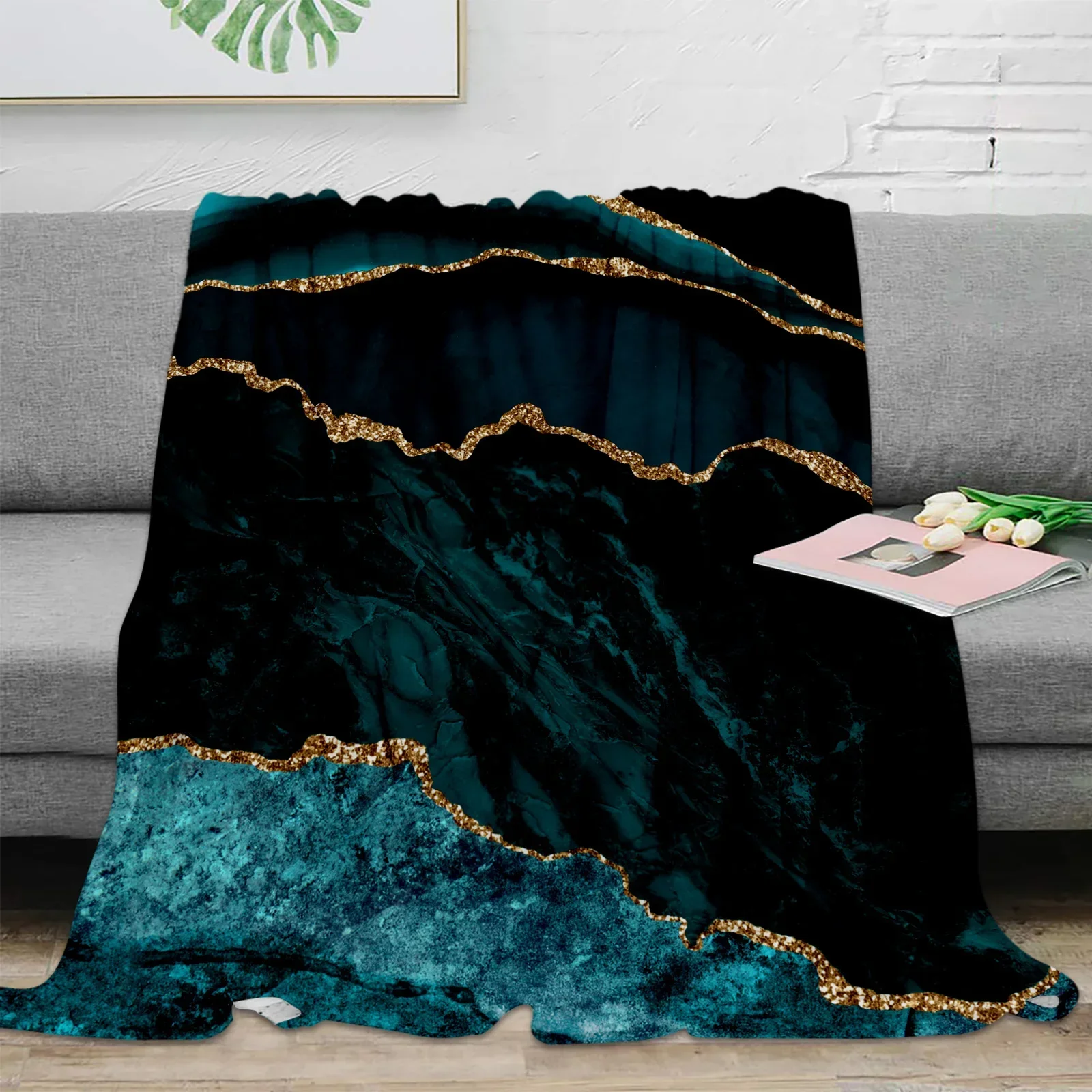 Beautiful Teal Marble Pattern Flannel Blanket Warm Soft Sofa Blanket Winter Sheet Bedspread Camping Travel Blanket