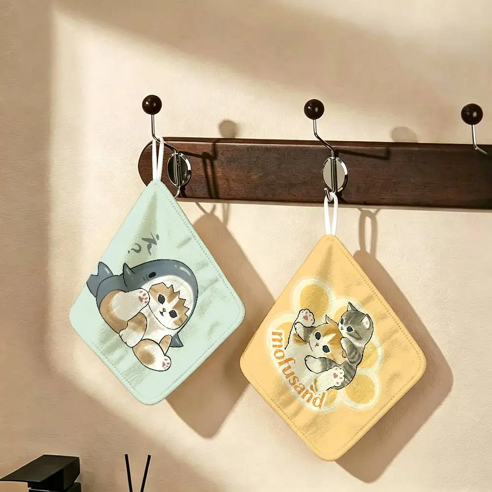 M-MofusandS Cat Character Polyester Cotton Hand Wiping Towel, Anti-shrink Hanging Kitchen Cloth for Household Cleaning