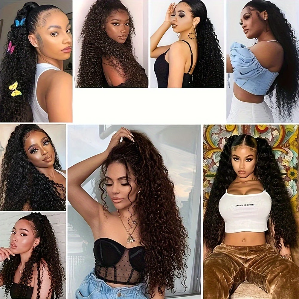 22 นิ้วยาวผมหางม้าสังเคราะห์ Extension ข้าวโพด Curly Wavy Drawstring ปลอม Pony Tail Fluffy Hairpiece สําหรับวิกผมผู้หญิง Extension