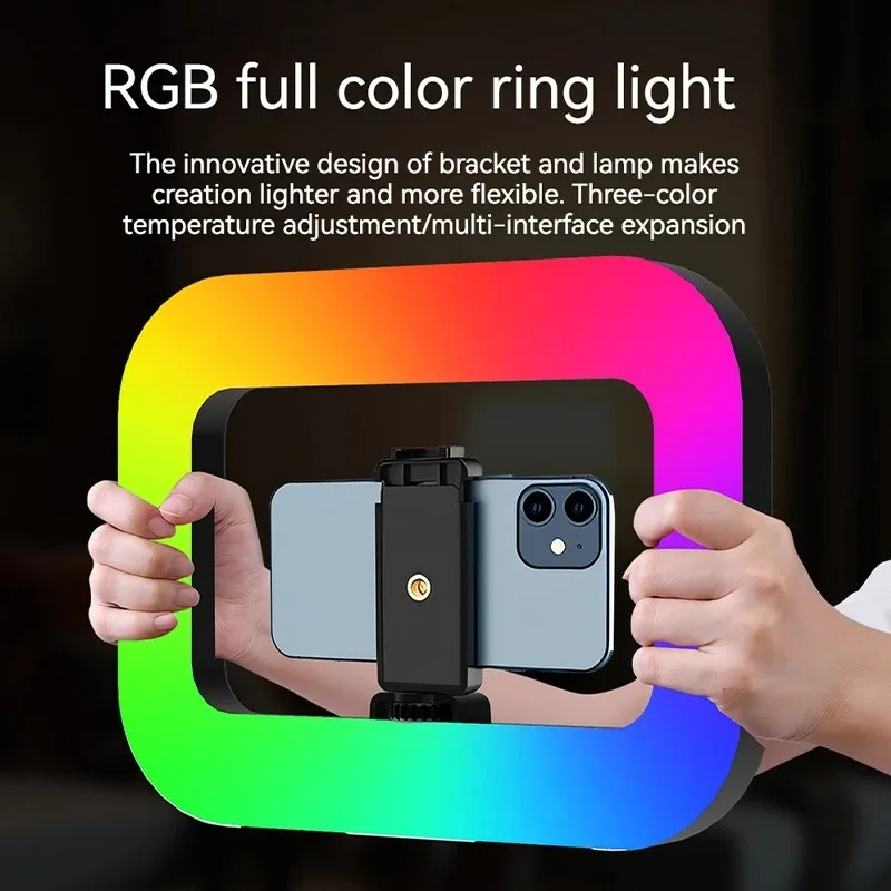

RGB Handheld Ring Fill Light Portable Cell Phone Live Special Rechargeable Photography Light Desktop Selfie Light aro de luz