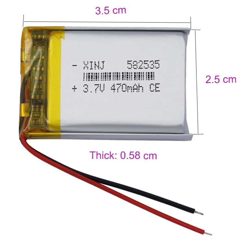 2pcs 3.7V 470mAh 1.74Wh Li-Polymer Rechargeable Li Lithium Battery 582535 Li-ion JST 2Pin 1.0/1.25/1.5/2.0/2.54mm Connector plug