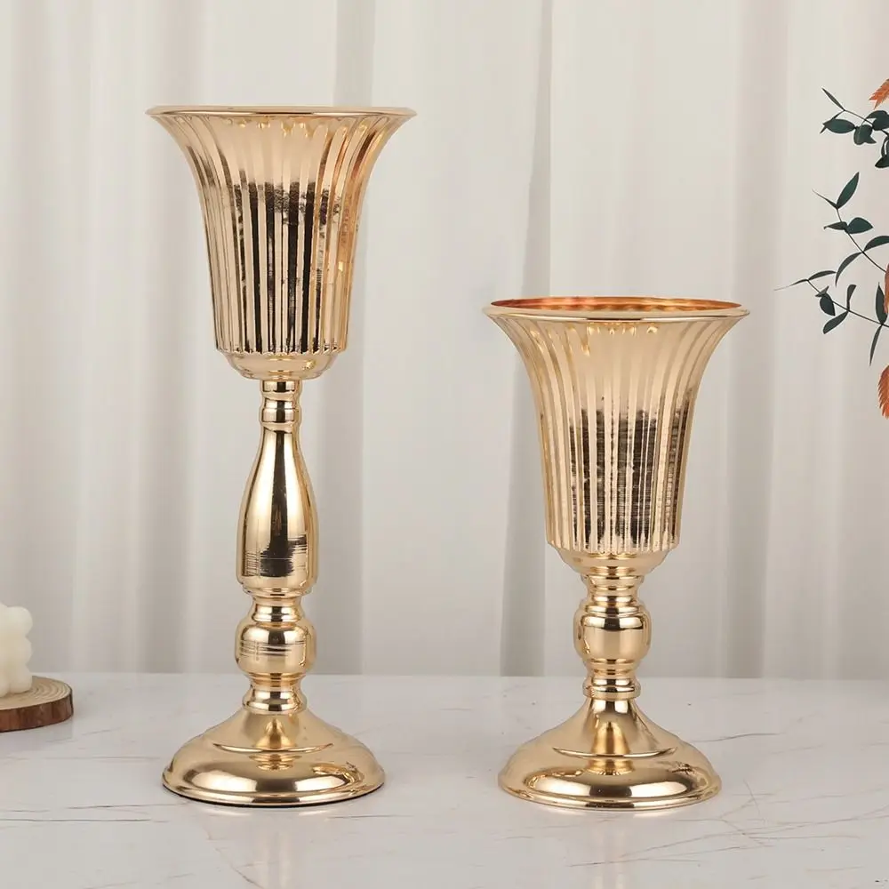 Romantic European Style Metal Trumpet Vases Decorative Golden Dried Flower Pot Anti-fall Simulated