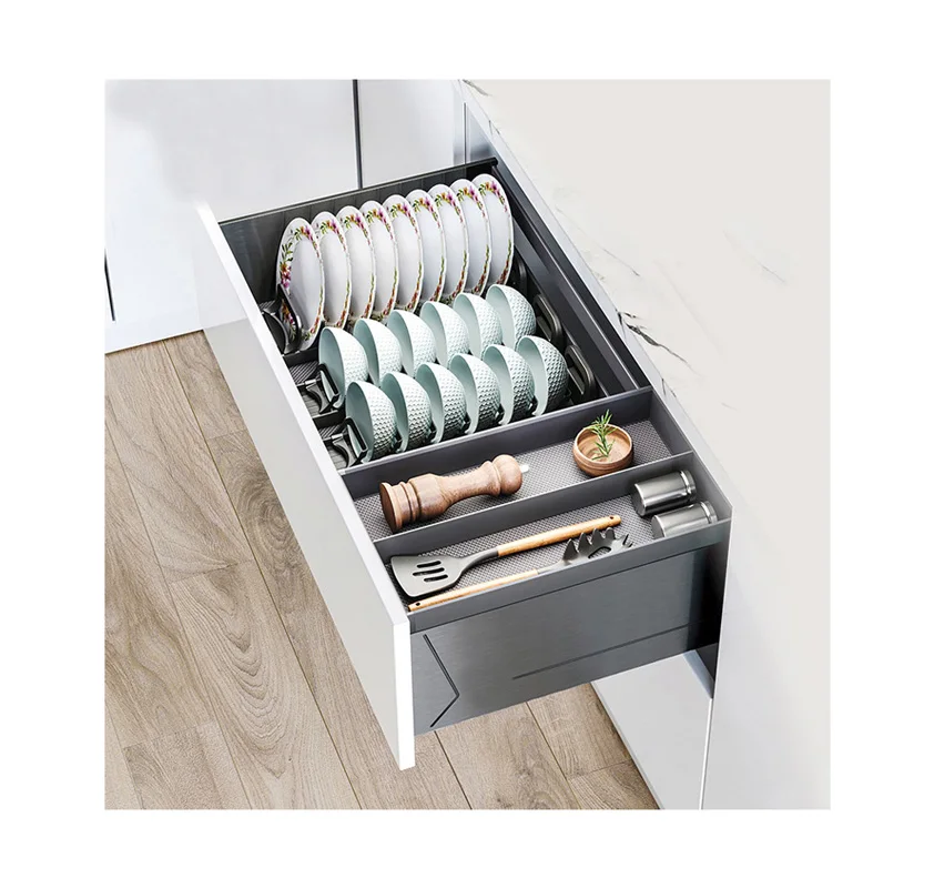 

Modern Drawer Type Bowl Dish Basket Aluminum Pull Out Dish Drawer Basket Multifunctional Kitchen Dish Storage Drawer Basket